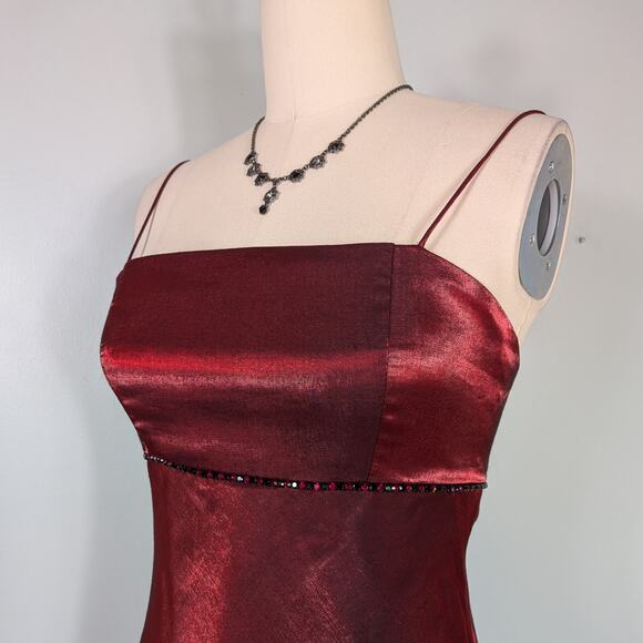 Vintage Prom Dress Maxi Gown 8 Red 90s Y2K Corset Nites Goth Satin Glam Grunge - Picture 7 of 12
